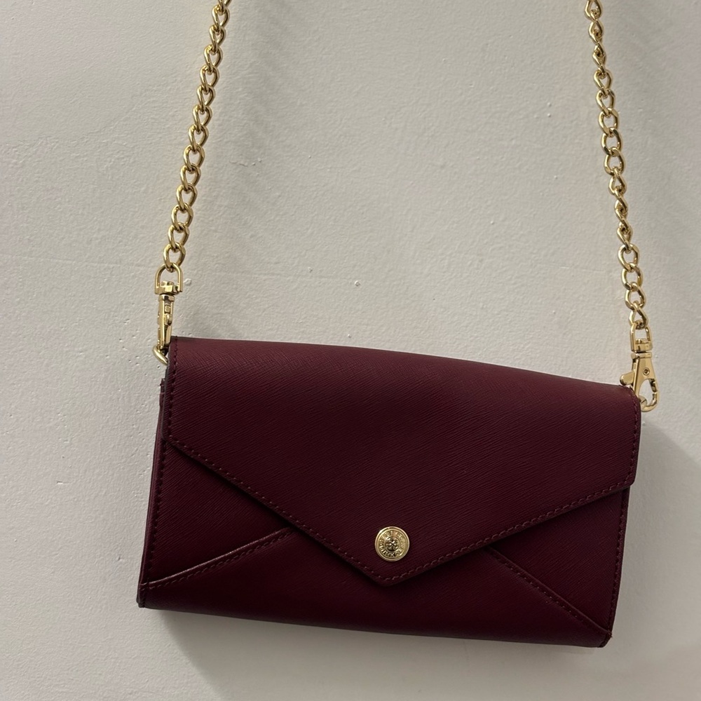 Rebecca Minkoff Burgundy Clutch with Gold Chain 8x4 hardly ever used